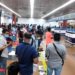 Passengers are standing in line, no one is at immigration