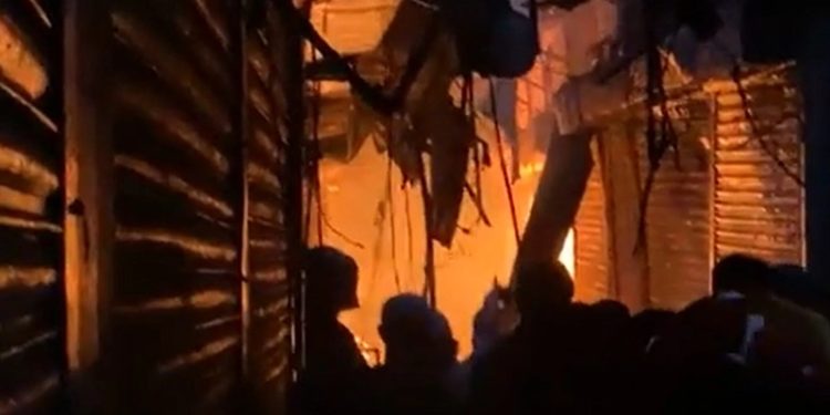 Terrible fire at Hawkers Market on the banks of Laldighi in Sylhet