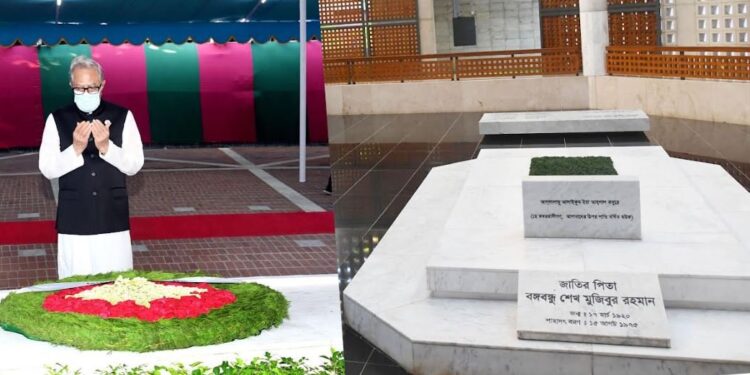 B’Desh Prez Hamid offers ziarat Bangabandhu’s mazar at Tungipara