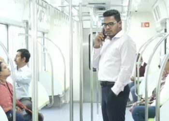 Excitement of passengers traveling by metro rail