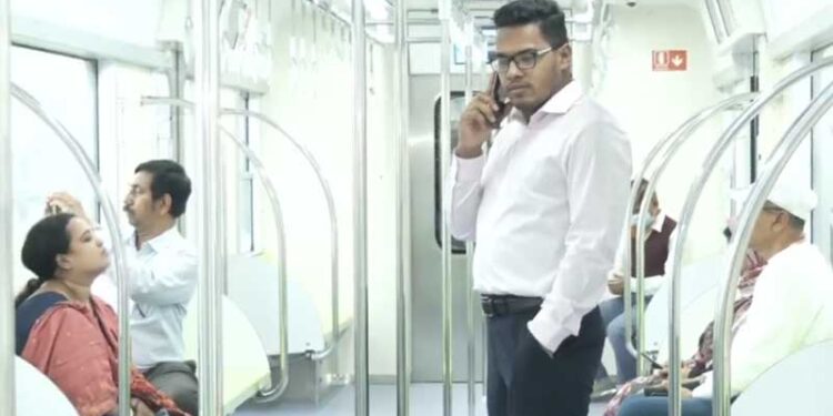 Excitement of passengers traveling by metro rail