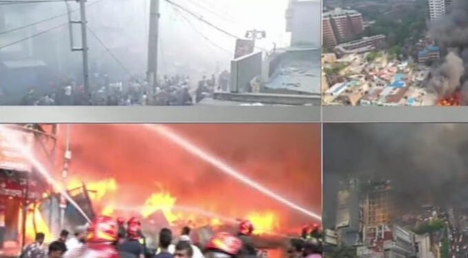 Fire fighters struggle to extinguish blaze in Bangabazar