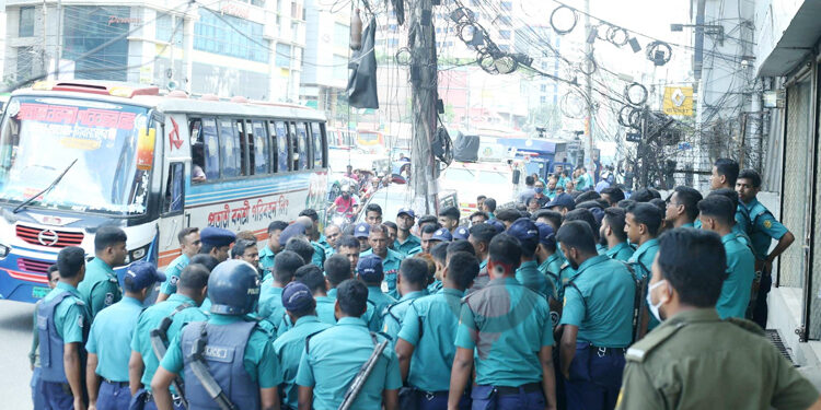 A large number of police have been deployed in Nayapaltan-Baitul Mokarram