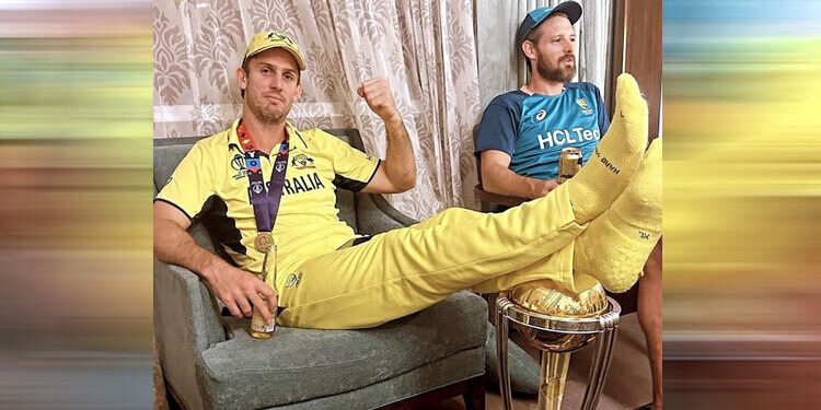 A storm of criticism over the picture of Marsh with two feet on the World Cup trophy