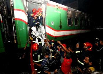 Four burnt as Benapole Express train catches fire in Dhaka