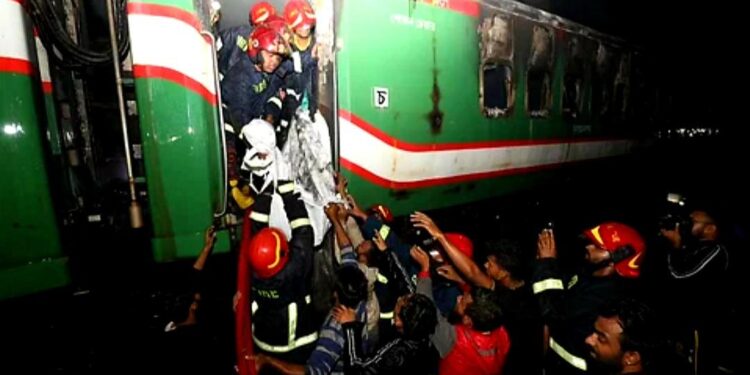 Four burnt as Benapole Express train catches fire in Dhaka