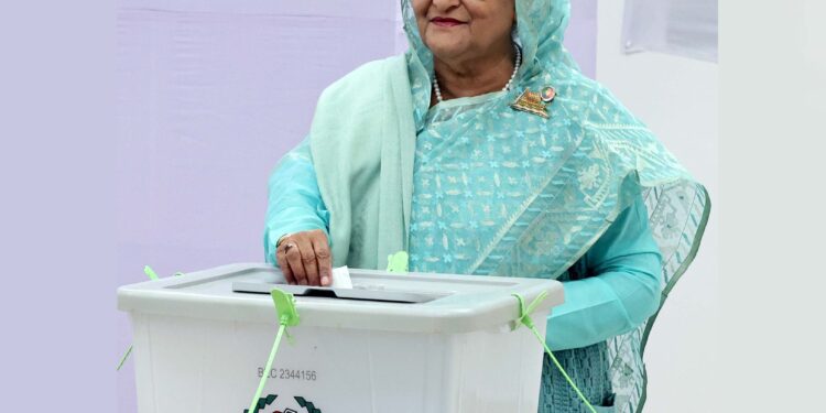 Sheikh Hasina casts vote at Dhaka City College centre this morning