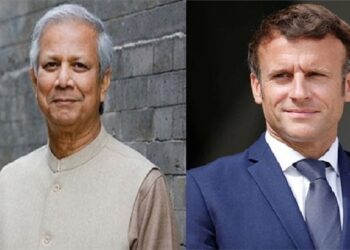 France President Macron greets Chief Adviser Prof Yunus