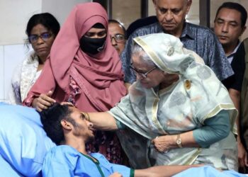 Sheikh Hasina visits Kurmitola General Hospital to see mayhem victims