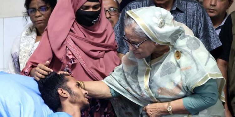 Sheikh Hasina visits Kurmitola General Hospital to see mayhem victims