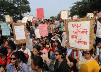 Women on the streets of Dhaka demand that rights cannot be denied in the name of the constitution or culture