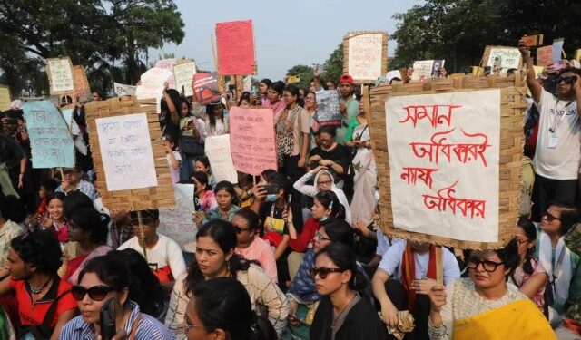 Women on the streets of Dhaka demand that rights cannot be denied in the name of the constitution or culture
