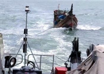 Bangladesh Navy rescues 12 fishermen along with a trawler in the Bay of Bengal